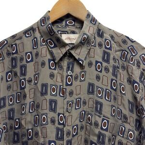Brioni Sport Men's Size Large Gray Geometric Button Front Rayon L/S Shirt Italy